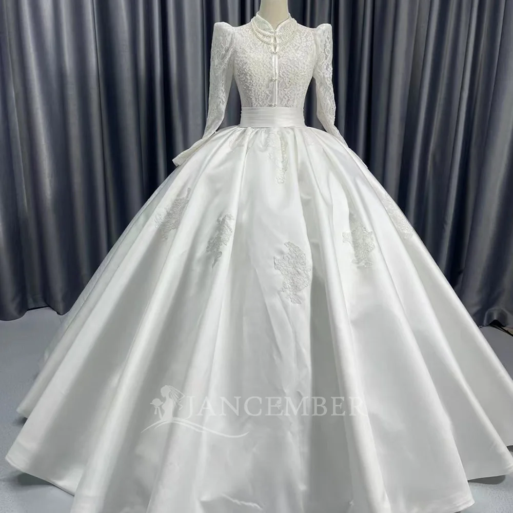 

Heavy Beaded High Collar Ball Gown Wedding Dress Sequin Elegant Customized Bride Wedding Dress with Court Train robe de mariée