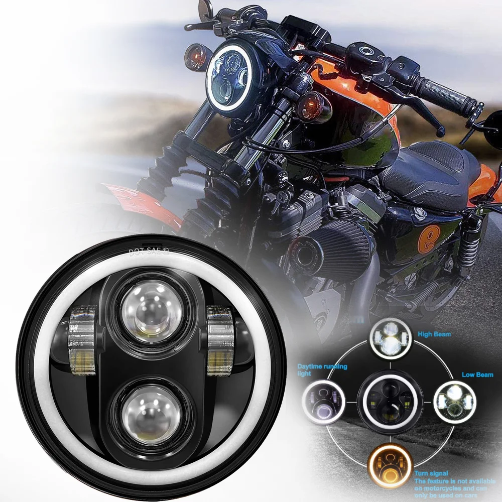 5-3/4 5.75 Inch Motorcycle LED Headlight for Harley Davidson Sportster Yamaha Motorbike Accessories LED DRL Driving Fog Lamp