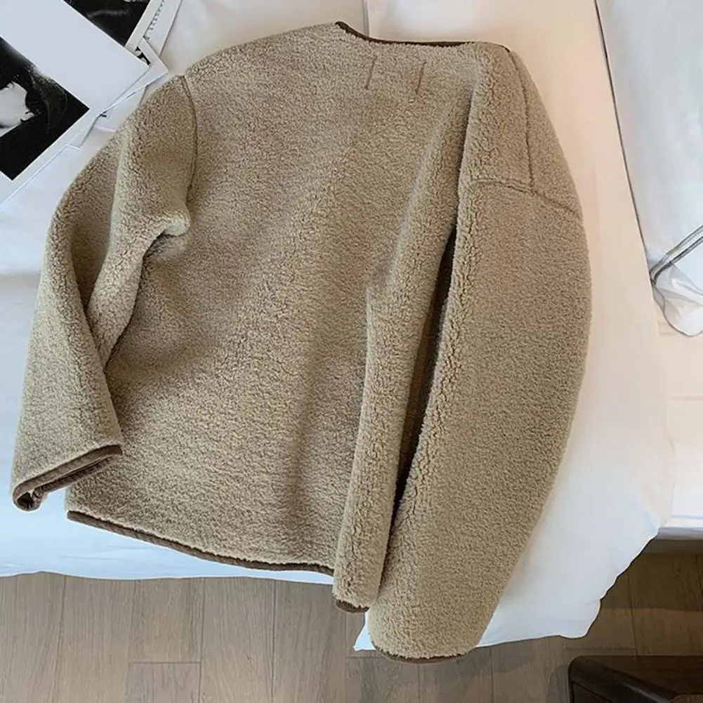 

Single-breasted Coat Stylish Women's Round Neck Cardigan Coat Thick Warm Colorful Winter Jacket for Cold Resistance Women Casual