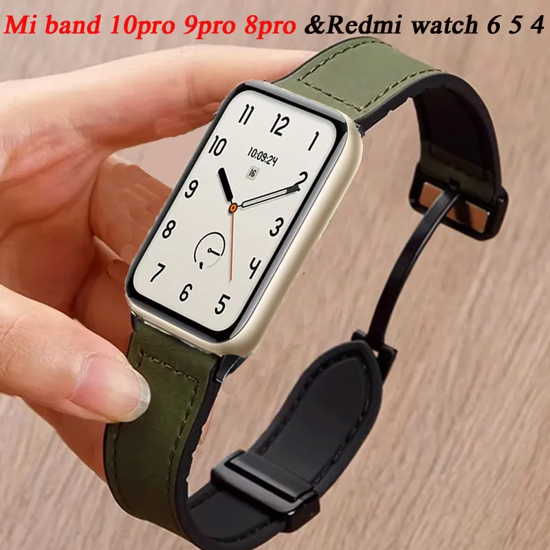 Leder-Silikon-Armband für Xiaomi Band 10Pro 9Pro 8Pro Magnetisches Band für Redmi Watch 6 5 4 Smartwatch Correa Gürtel