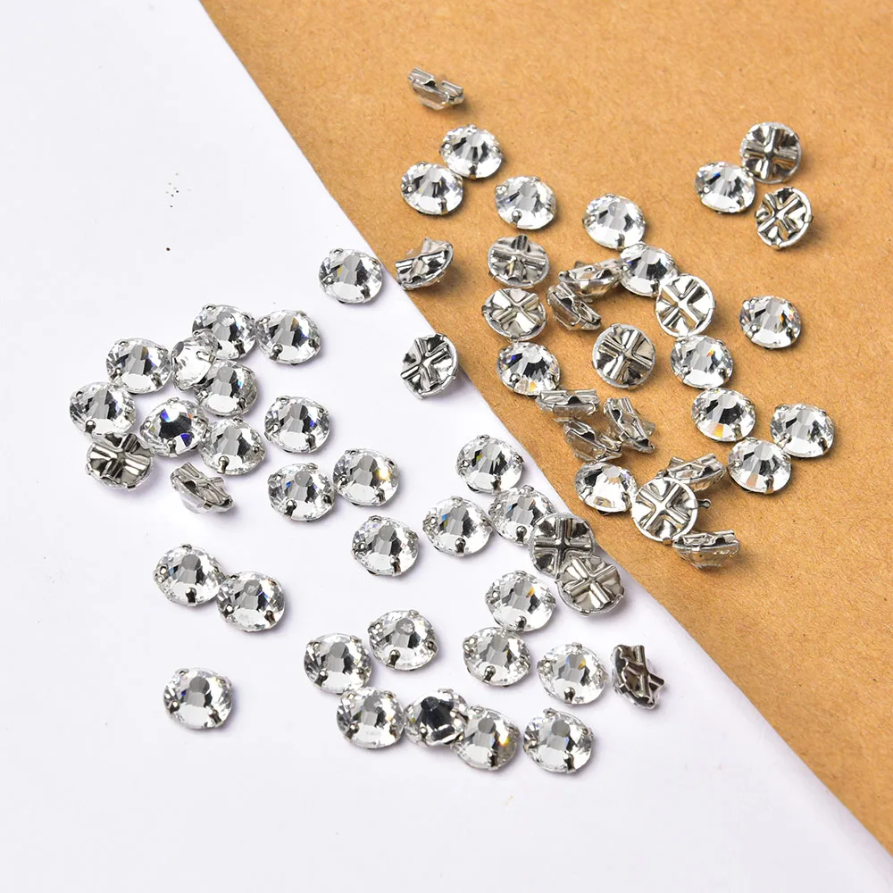 Loose Rhinestone 4Mm 5Mm 6Mm 7Mm 8Mm Mixed Size Glass Crystal Gems Flatback With Silver Claw Sew On Jewelry Craft Clothes