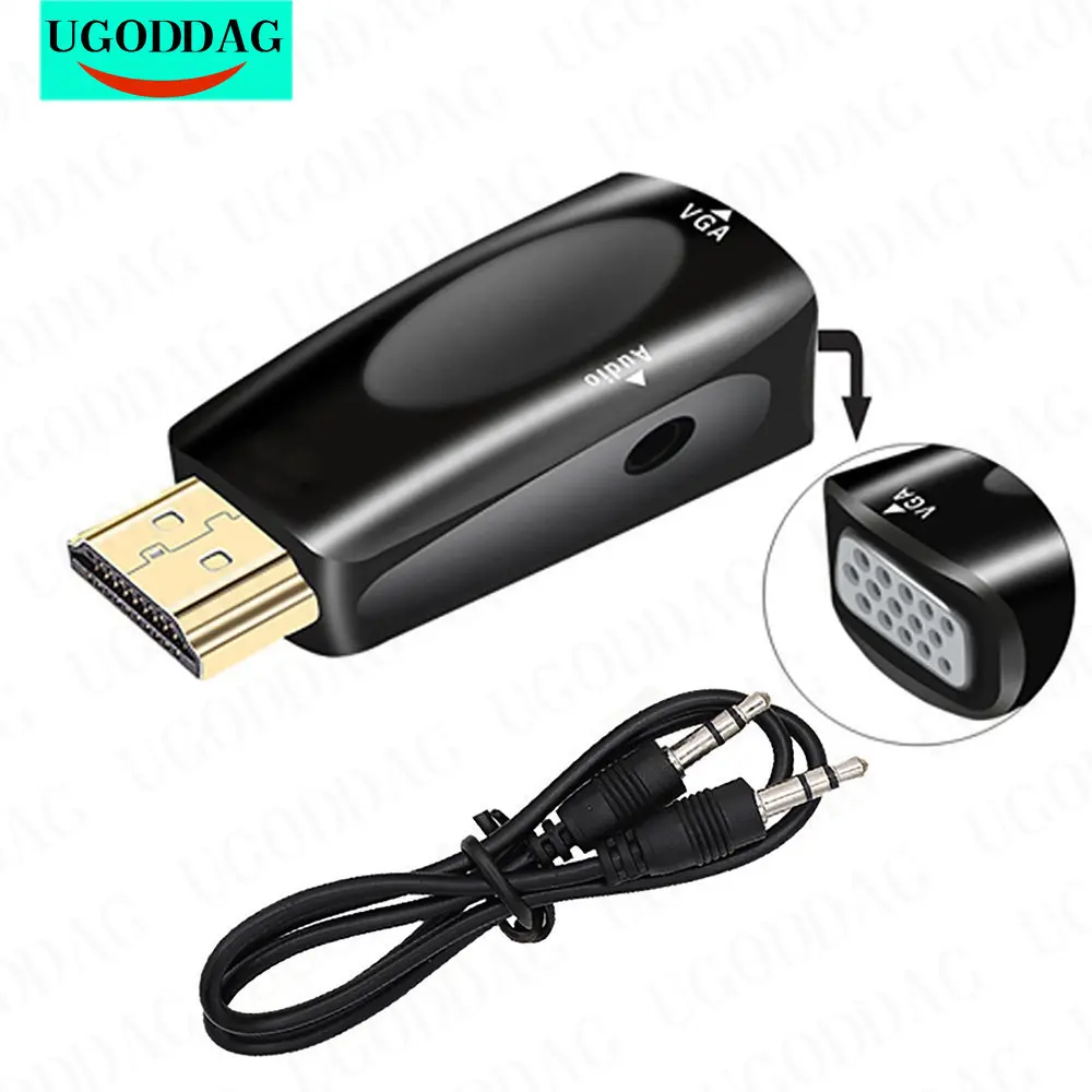 HDMI-kompatybilny z VGA kabel Adapter z obsługą Audio 1080P HDMI męski do VGA żeński konwerter dla PC TV, pudełko laptopa