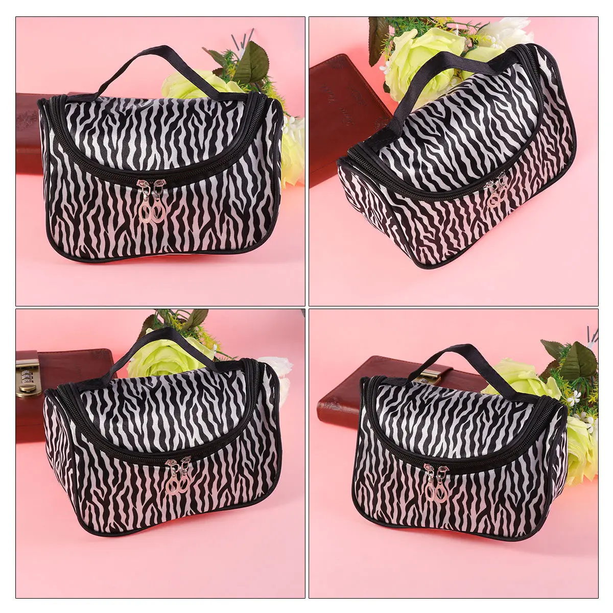 Zebra Pattern Bag Portable Makeup Organizer Travel Storage Makeup Brush Holder Women Toiletry Bags Women Bags