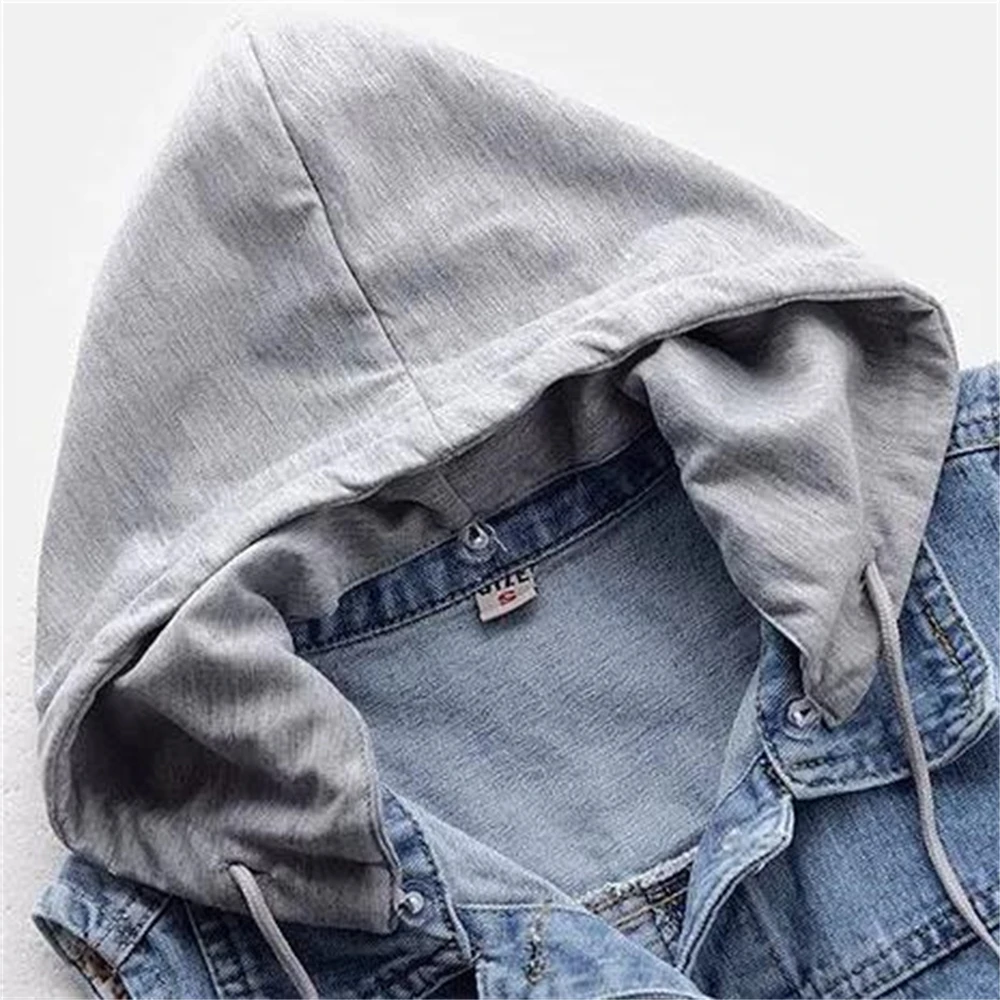 Denim Vest Women Spring Autumn Coat Sleeveless Wild Tops Hooded Jacket Women Denim Jeans Waistcoat Outerwear Female Ripped 5XL