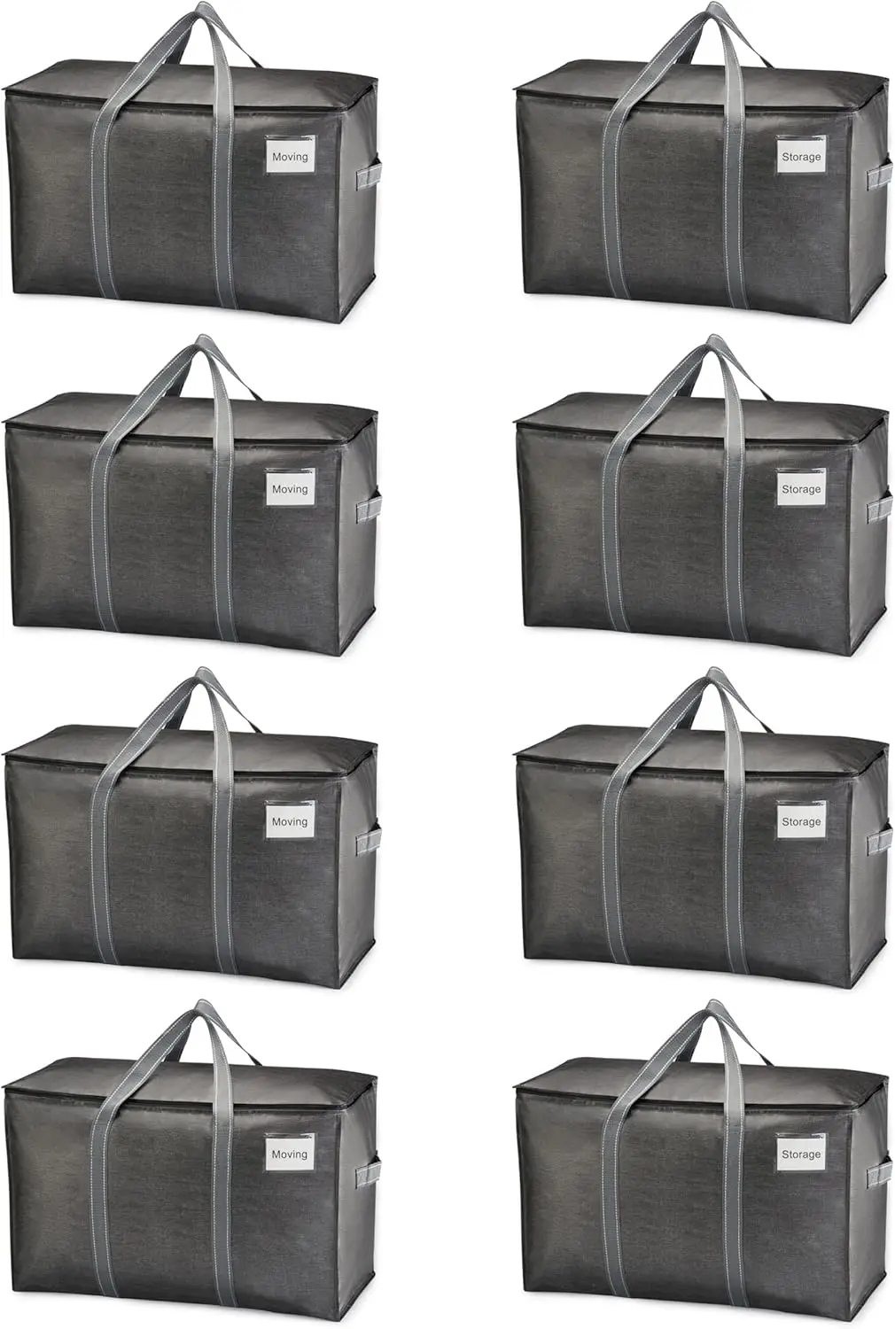 

8-Pack Heavy-Duty Moving Bags with Lids, Large Storage Totes for College, Christmas, and Packaging in Dark Gray