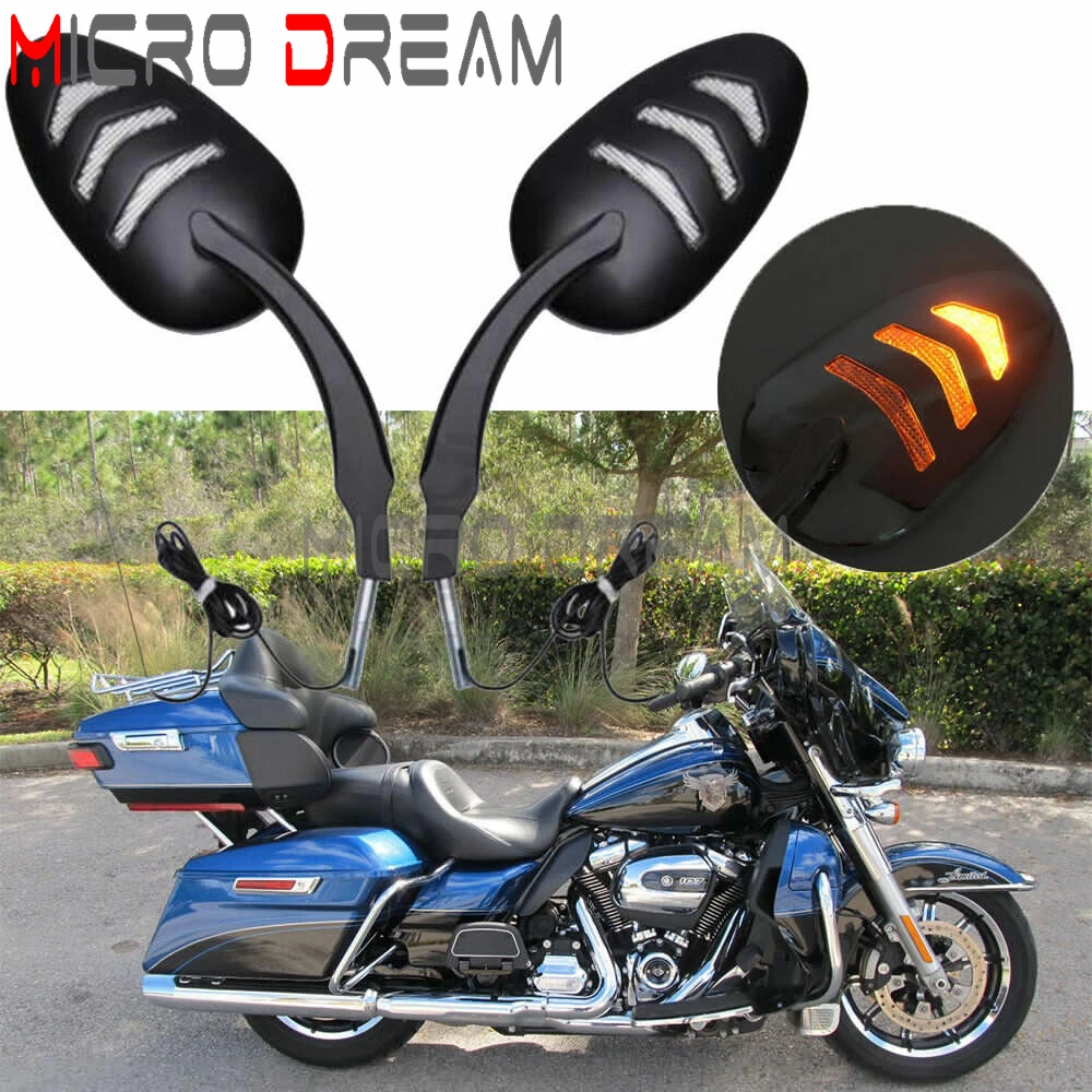 

1 Pair Rear View Mirrors Side Rearview Mirrors LED Turn Signal Light For Harley Dyna Road King Super Glide FXDS FXDFSE 97-2017