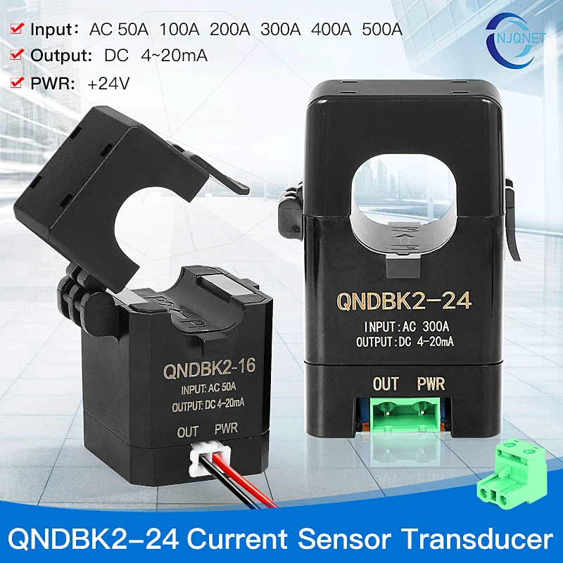 

current sensor transducer QNDBK2-24 AC 5A 10A 20A 50A 100A 200 / 4-20mA Split core current transmitter clamp current transformer