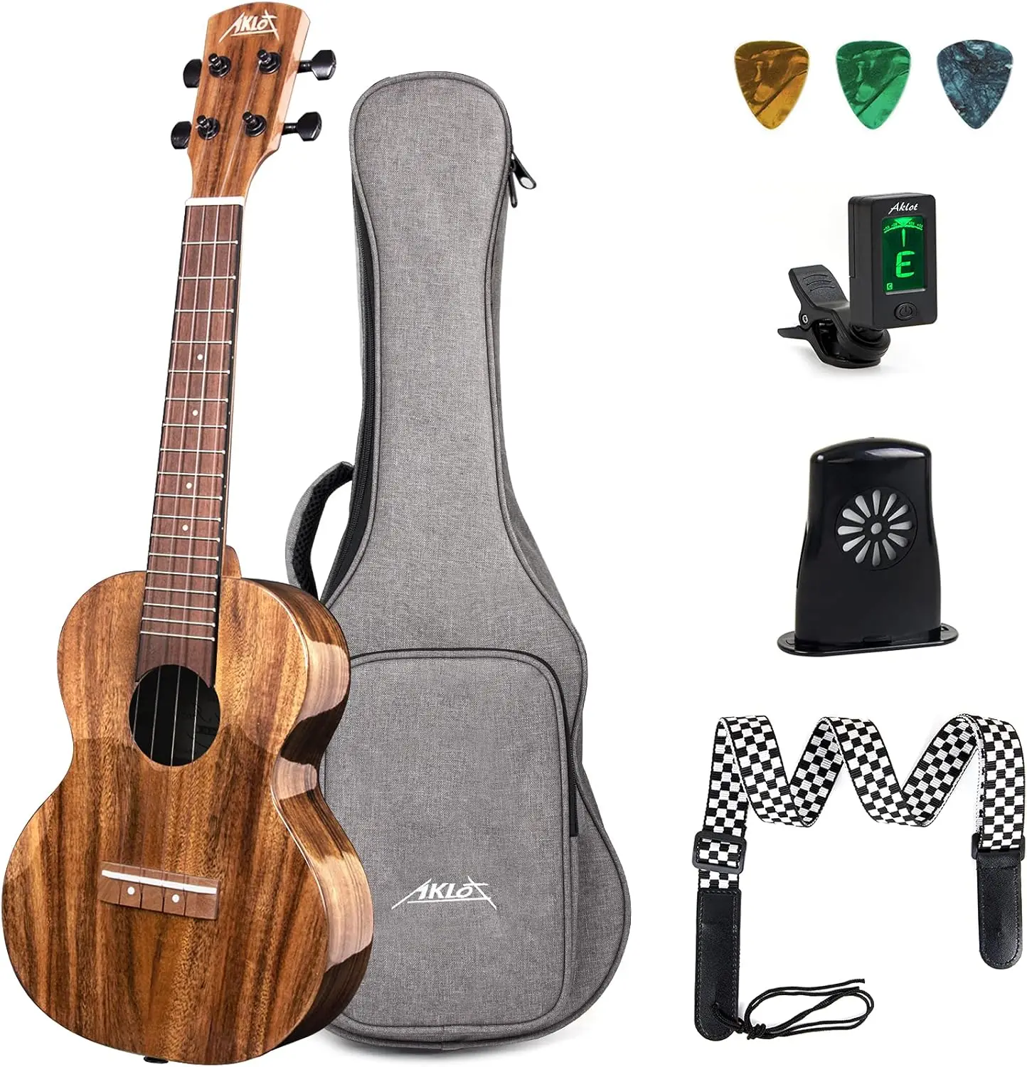 All Solid Acacia Ukulele, 23-Inch Acoustic Soprano Ukulele Kit with Super Warm Tone for Professional Beginners & Adults, Includes Free Online Courses, Gig Bag, Strap, Tuner, Picks, Book, Humidifier, Cleaning Cloth