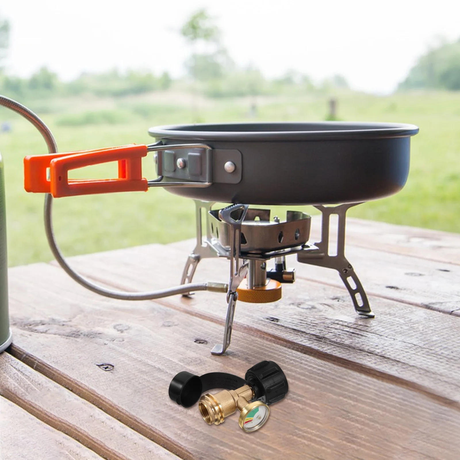 

Propane Tank Valve Adapter with Pressure Gauge Brass Gas Cylinder Connector for Bbq Grill Stove Outdoor Camping Standard