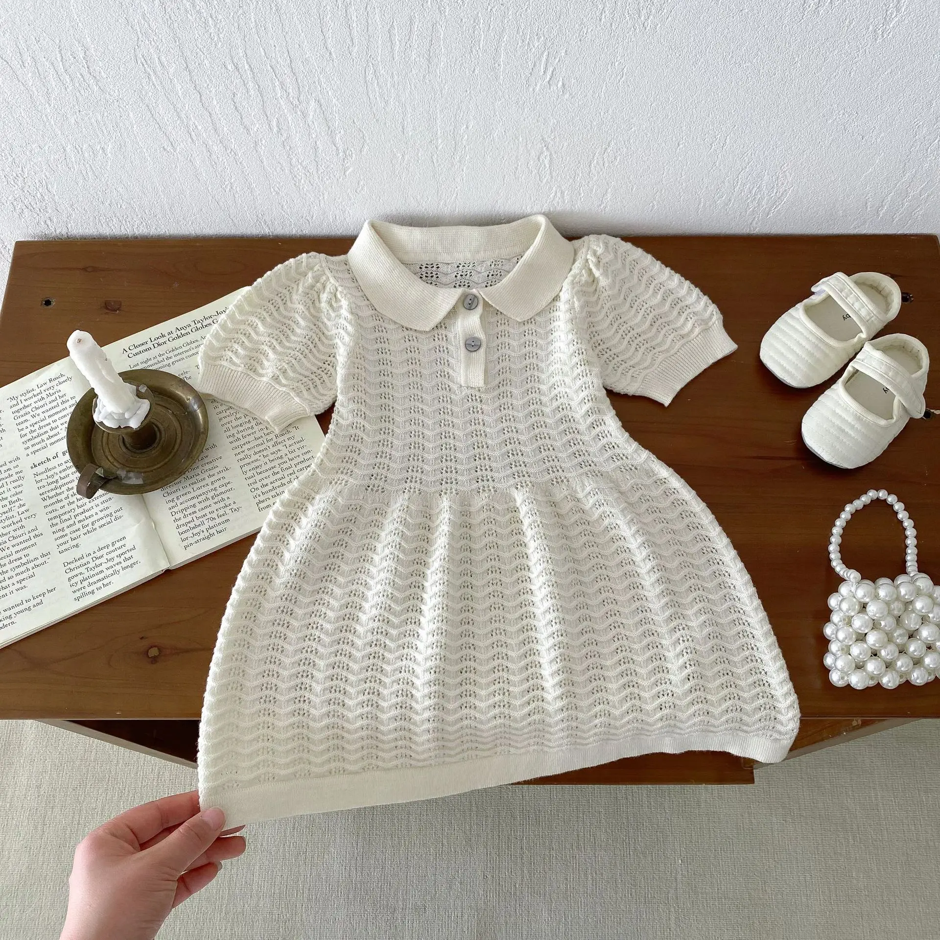 Summer Newborn Infant Baby Girls Hollow Out Knit Thin Muslin Dresses Ventilate Skirt Kids Onepiece Fashion Baby Clothing