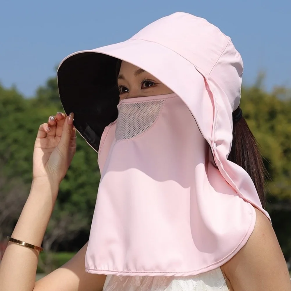 

New Anti-UV Fisherman Hat Adjustable 50+UPF Protection Sun Hat Wide Brim with Face Mask Neck Shawl Bucket Hat Summer