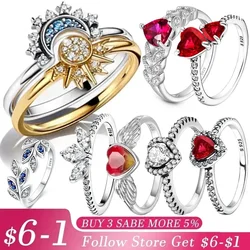 New 925 Sterling Silver Rings Stackable Infinite Heart Daisy Flower for Women Original Silver 925 Wedding Ring Jewelry Gift