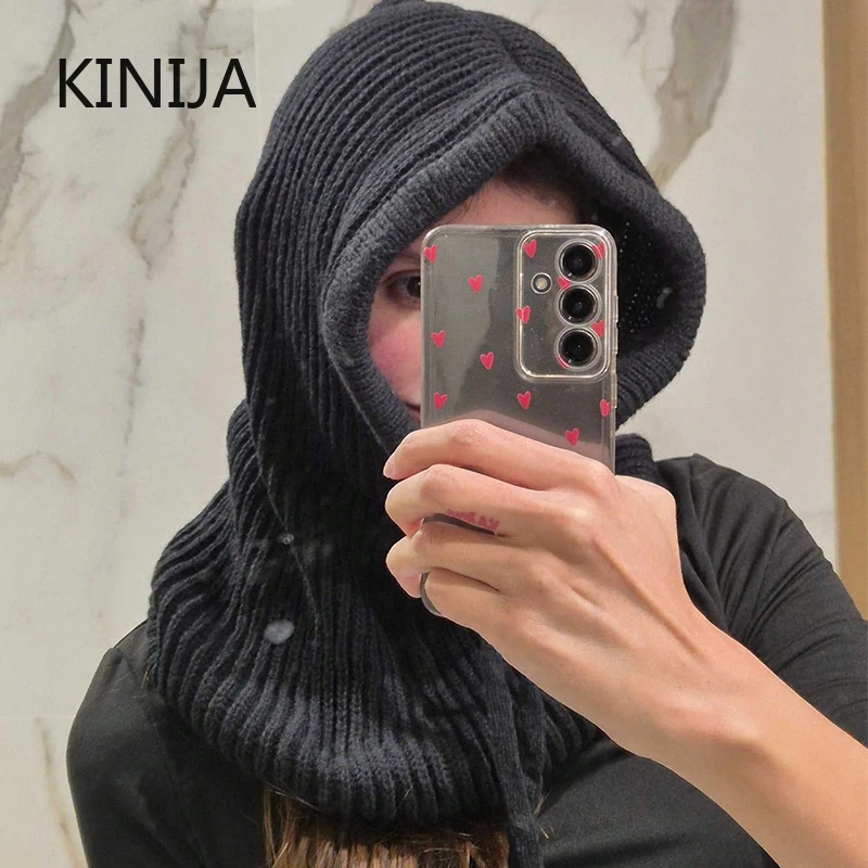 Women Knitted Balaclava Fashion Fake Collar Shawl Hooded Hat Thick Warm Beanies Winter Hat Official Website Tool Undefine