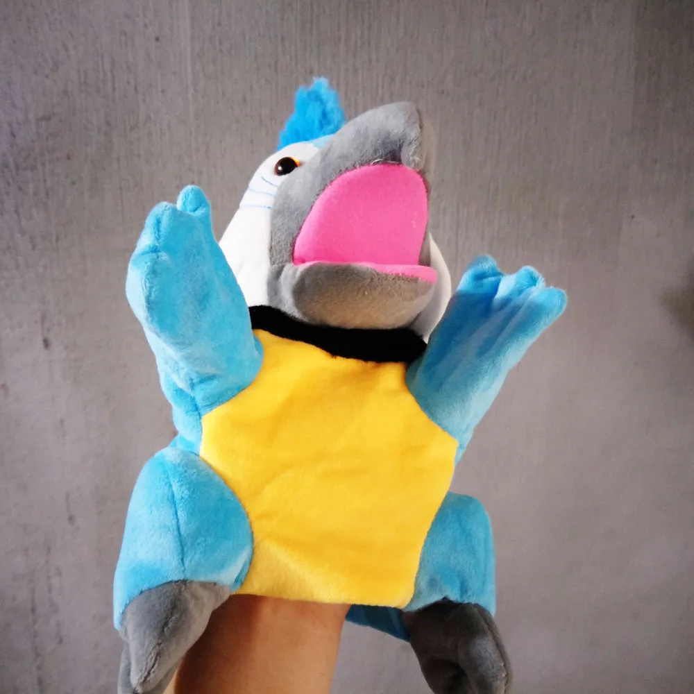 Marionnette à main de dessin animé, jouet en peluche, perroquet bleu, oiseau