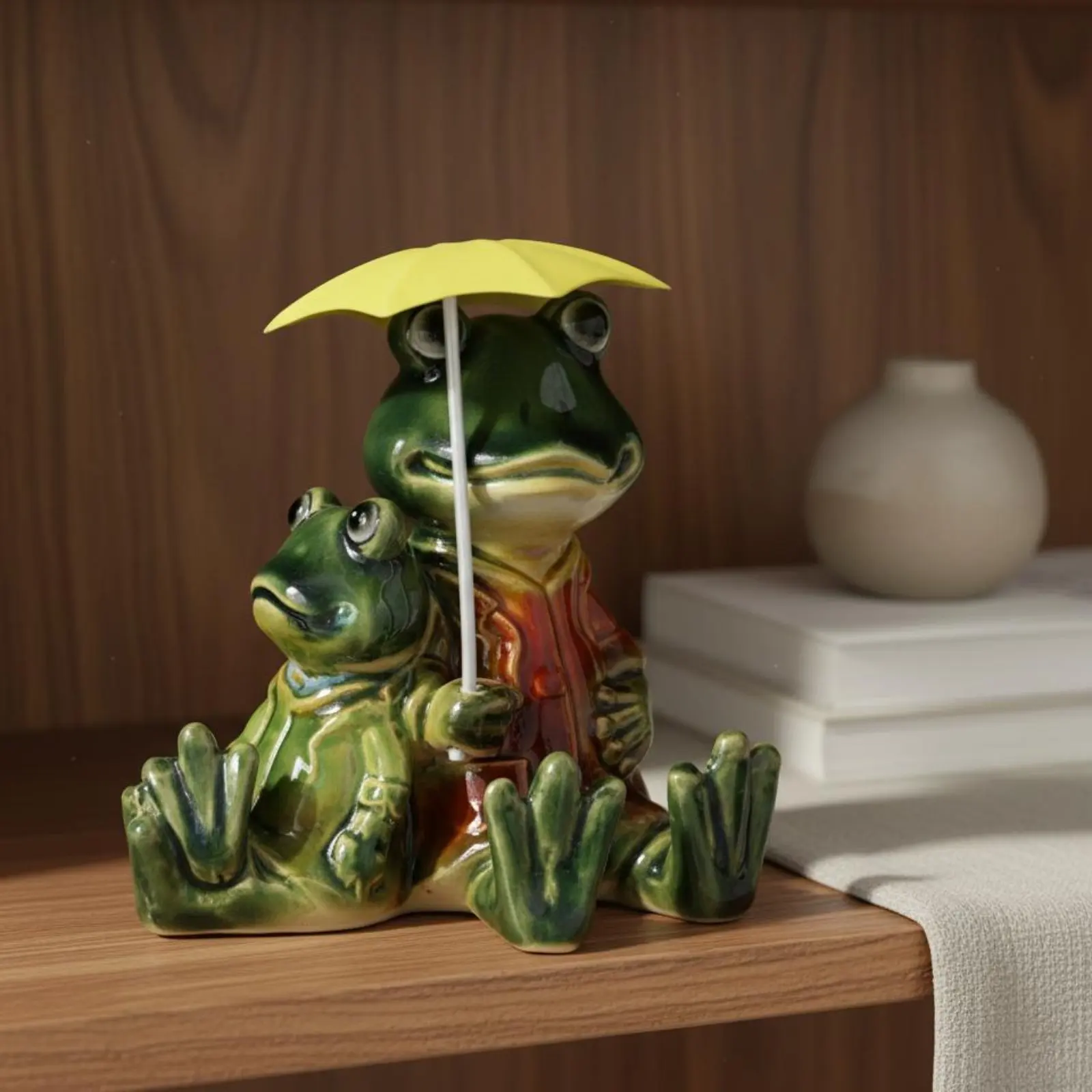 Frog Umbrella Figure Creative Design Frog Couple Statue Home Decoration Pastoral Aesthetic Fortunate Keepsake for Garden