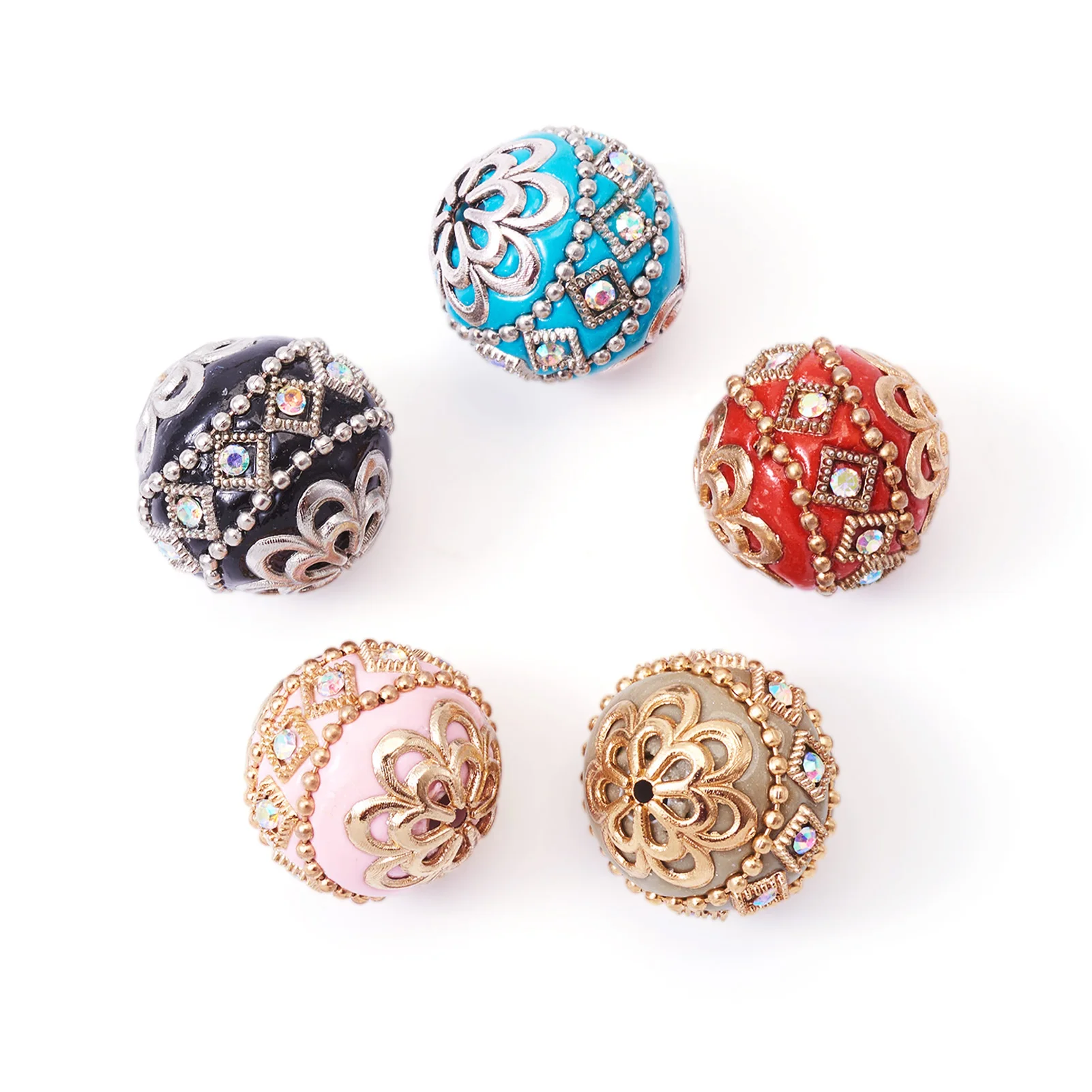 5pcs/Lot Pandahall 19.5x19mm Round Handmade Indonesia Exquisite Spacer Bead with Metal Findings Jewelry Necklace Accessories