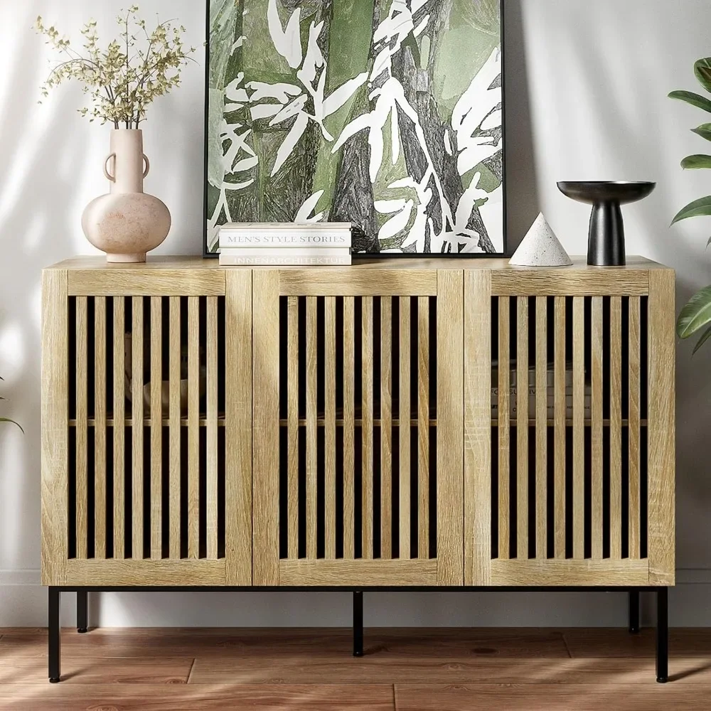 Buffet Cabinet with Storage, Farmhouse Console Table with Metal Base and Adjustable Shelves