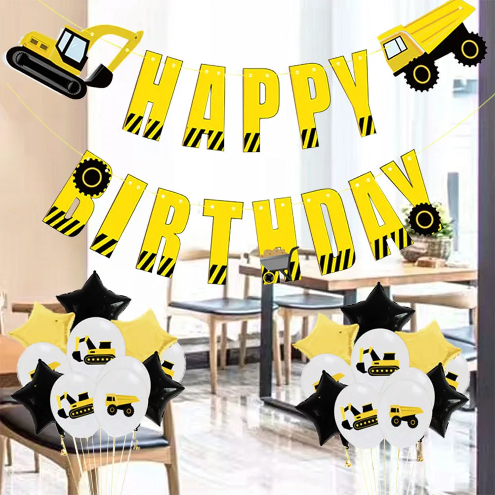 

25Pcs Birthday Party Balloons Set Excavator Truck Print Aluminum Film Balloons Decorations Kids Theme Party Favors Kit