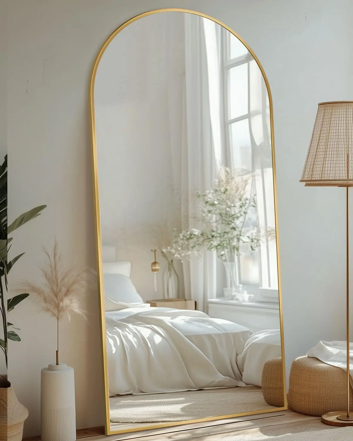 [Vendita calda! ]Specchio a figura intera con supporto, specchio da pavimento con struttura in alluminio ad arco da 71"x28", grande corpo intero, Freestan