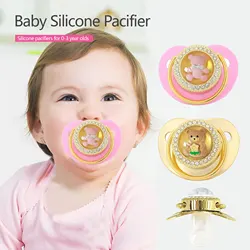 Baby Girl Silicone Pink Bear Pacifier, 0-3 Years Bear Pattern Pacifier, BPA Free, Newborn Gift Pacifier Chain Dust Cover