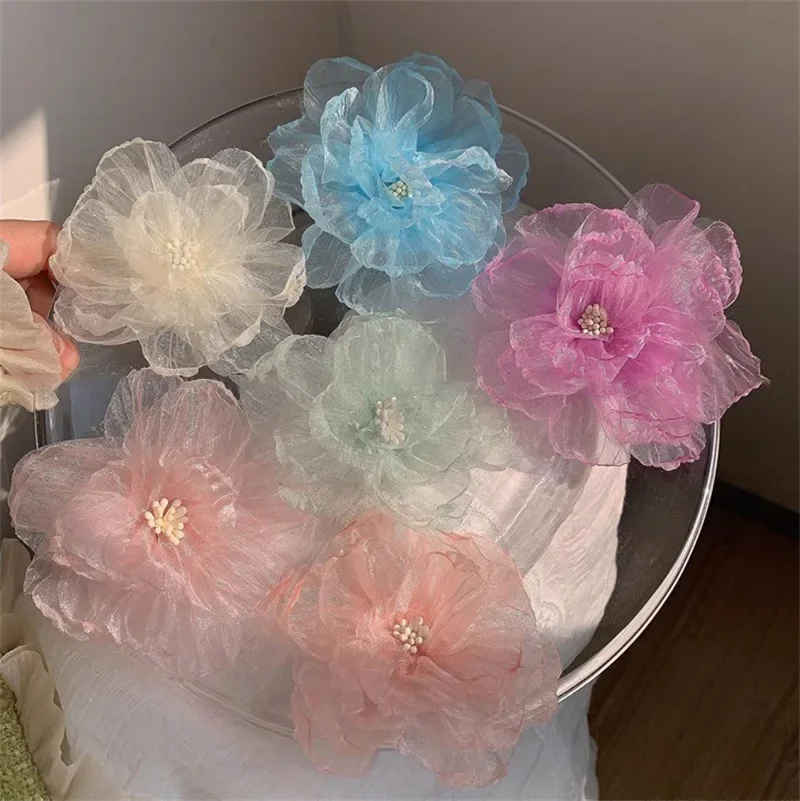 Mesh Flower Hair Styling Clip Sweet Cute Elegant Women Girls Bangs Side Hairpins Clip Korean Fashion Vacation Hair Accessories