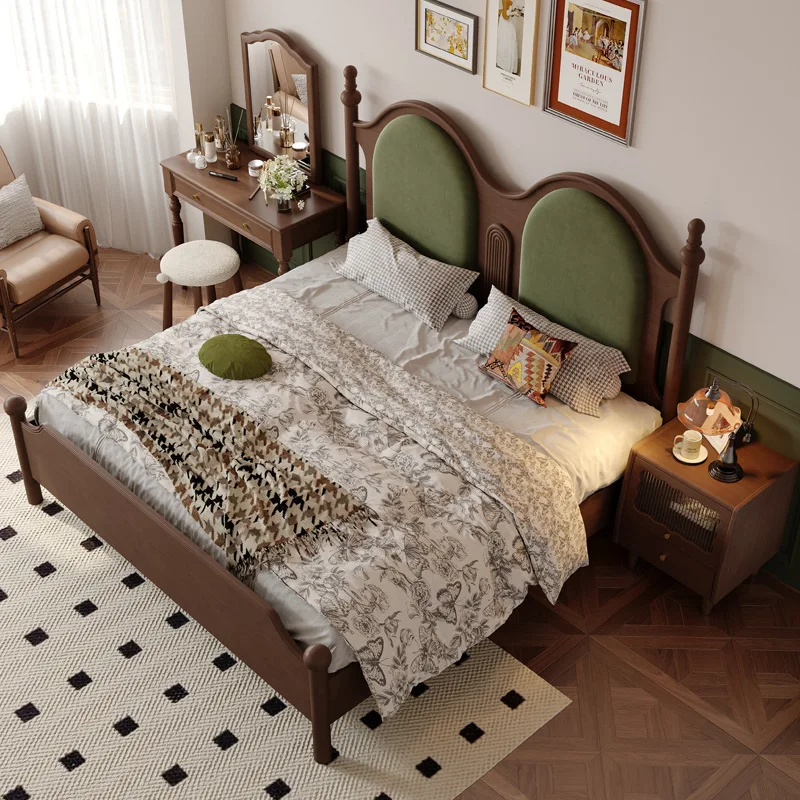 سرير حقيبة ناعمة كلاسيكية فرنسية بطول 1.8 متر، سرير كبير، غرفة نوم رئيسية، أثاث من الخشب الصلب، سرير مزدوج بسيط من القرون الوسطى #4
