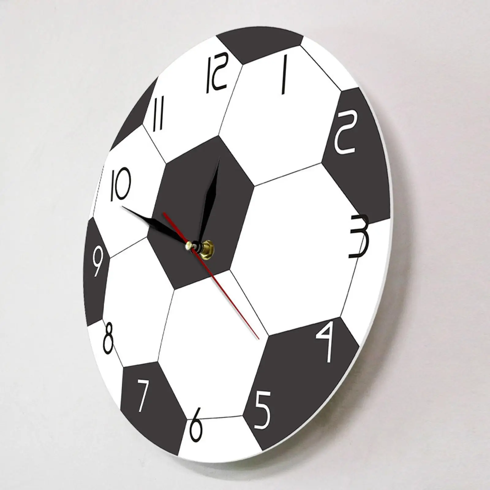 Wall Clock 12 inch Soccer Ball Design Easy to Install Sports Theme Silent Decorative for Living Room Home Decor Classroom