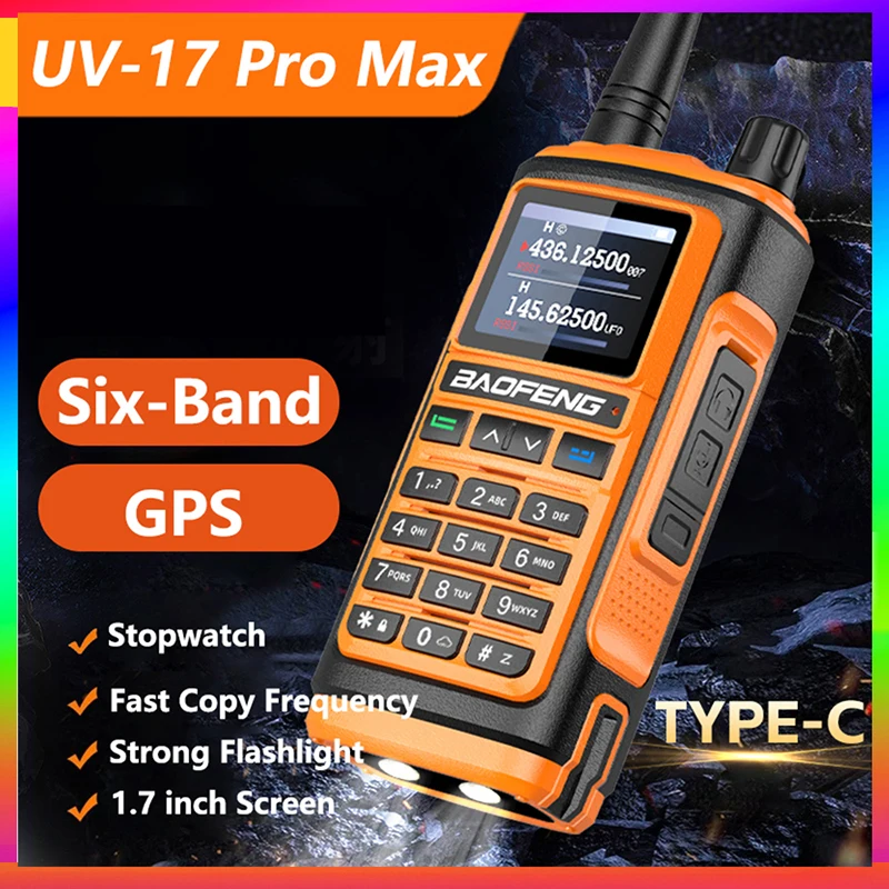 Baofeng UV-17 Pro Max GPS Air Band Six-Band VHF UHF Type C Charging Walkie Talkie Baofeng 999 Channels Two Way Radio UV17 Pro FM
