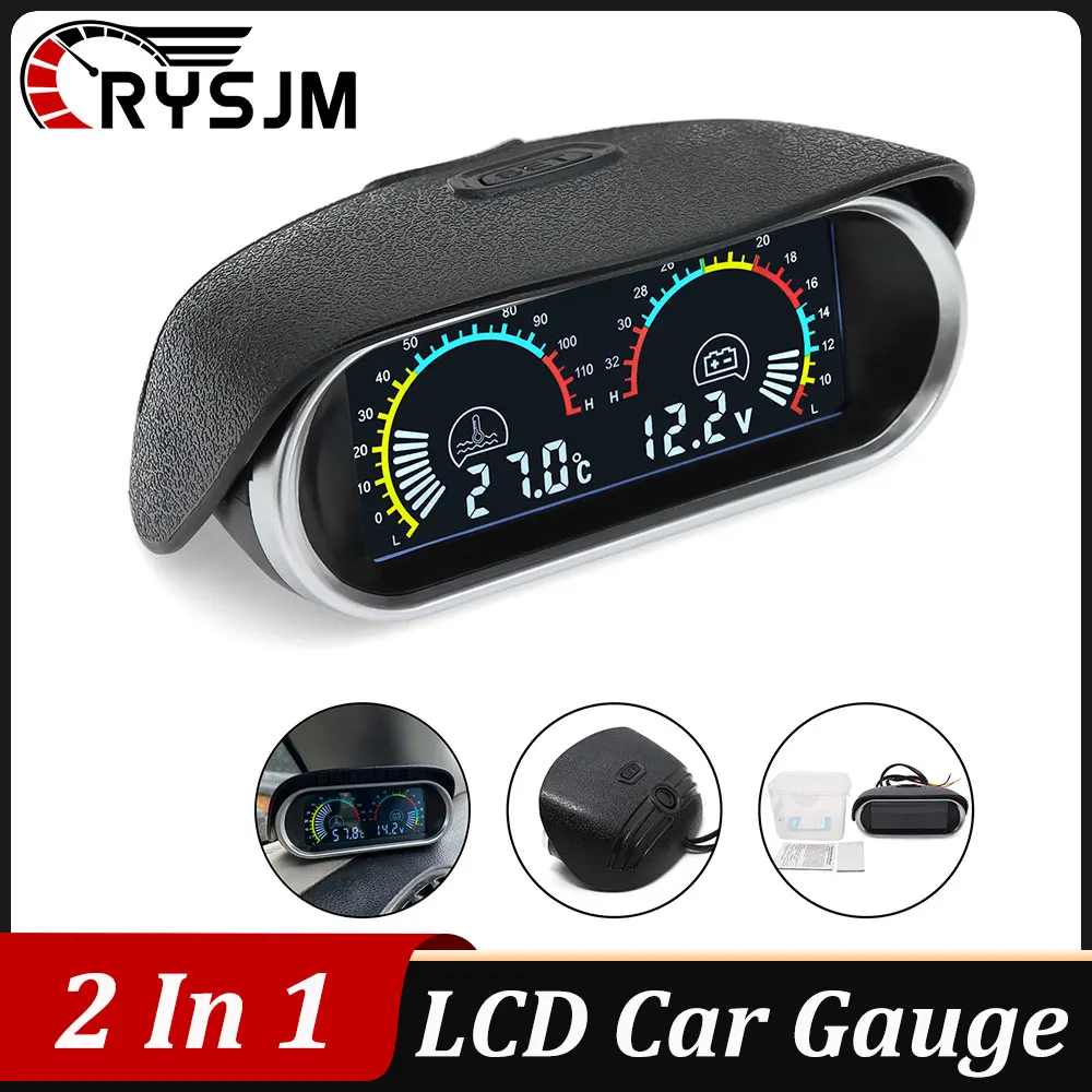 

2 in 1 Car Gauge Digital 52mm Gauge Voltmeter + Water Temperature Gauge With 10mm Water Temp Sensor for Car 12V/24V Universal
