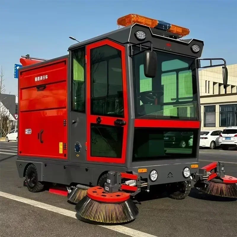 Driving Type Vacuum Street Sweeper Truck Road Sweeping Cleaning Machine Four Brushes Electric Ride on Floor Sweeper