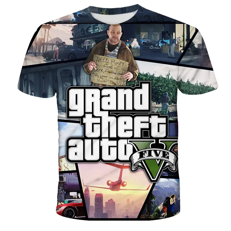 Grand Theft Auto 3D Print T-Shirts Game GTA 5 Streetwear Men Women Casual Oversized Short Sleeve T Shirt Kids Tees Tops Clothing