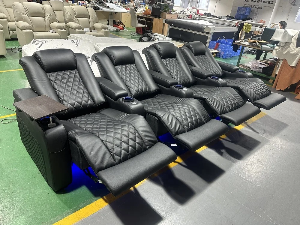 #*--Popular Factory Cinema Sofa Black Leather Theater Seats Private Movie Room Seats Power Chair With LED Cup Holders
