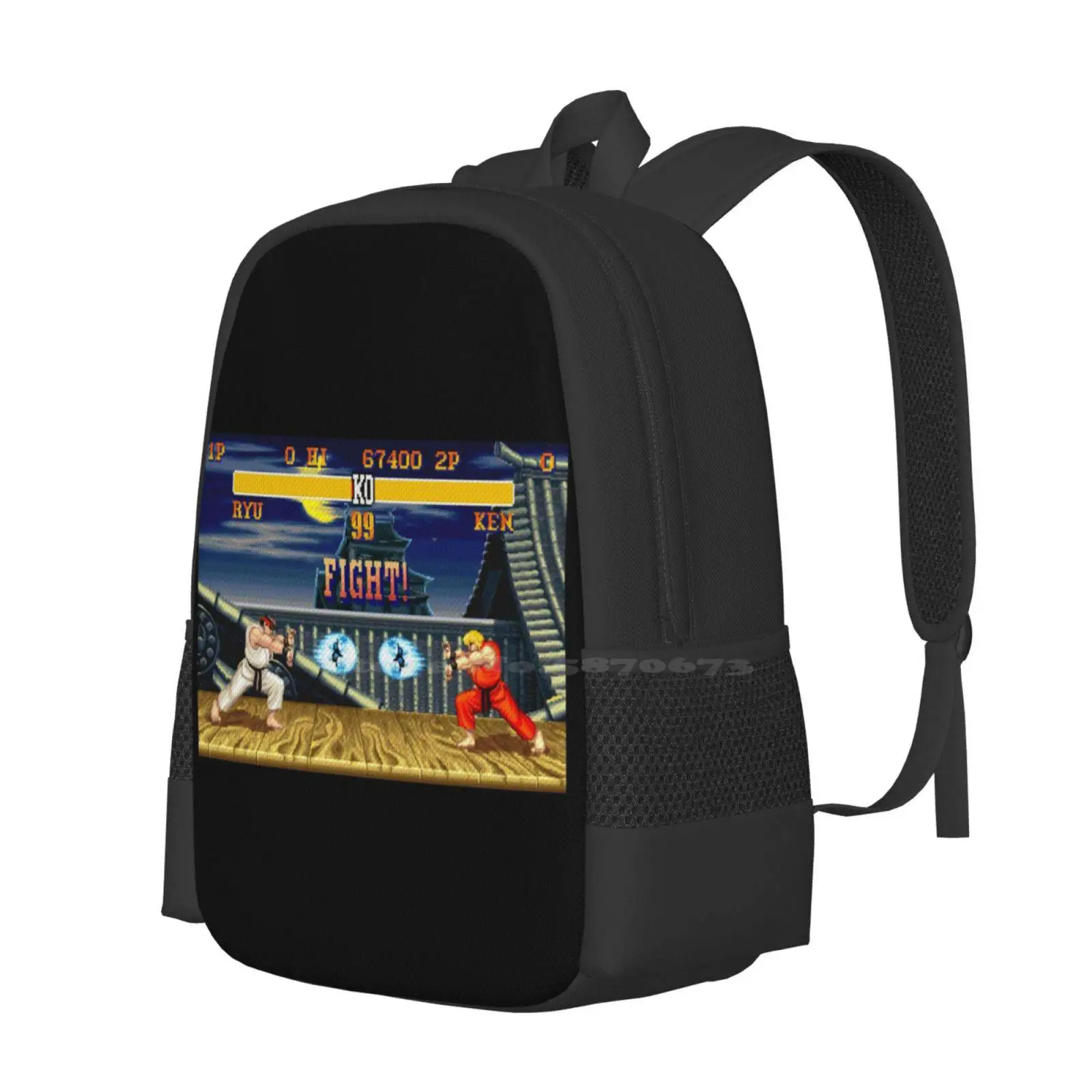 Fight Scene Hot Sale Schoolbag Backpack Fashion Bags Pixels Sprites Ryu Ken 2 Sf2 Arcadian 16Bit 1980S Eighties Videogames