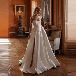 Exquisite Wedding Dresses Women's Sexy A Line Sweetheart Sequined Bridal Gowns Split Sleeveless Vestidos Para Mujer Customized