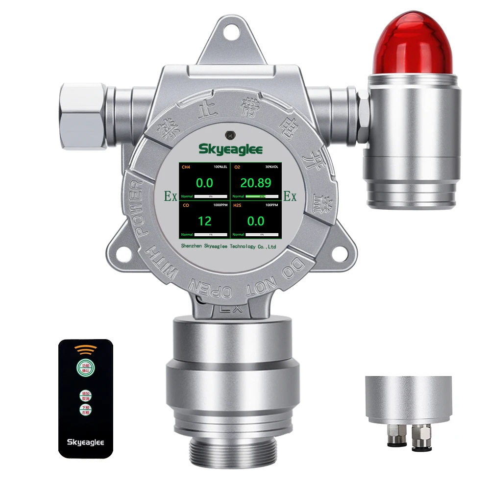 Online 4-in-1 Gas Detecting Alarm  Fixed Detector Carbon Dioxide Sensor SO2 H2 PH3 O2 Analyzer Electrochemical