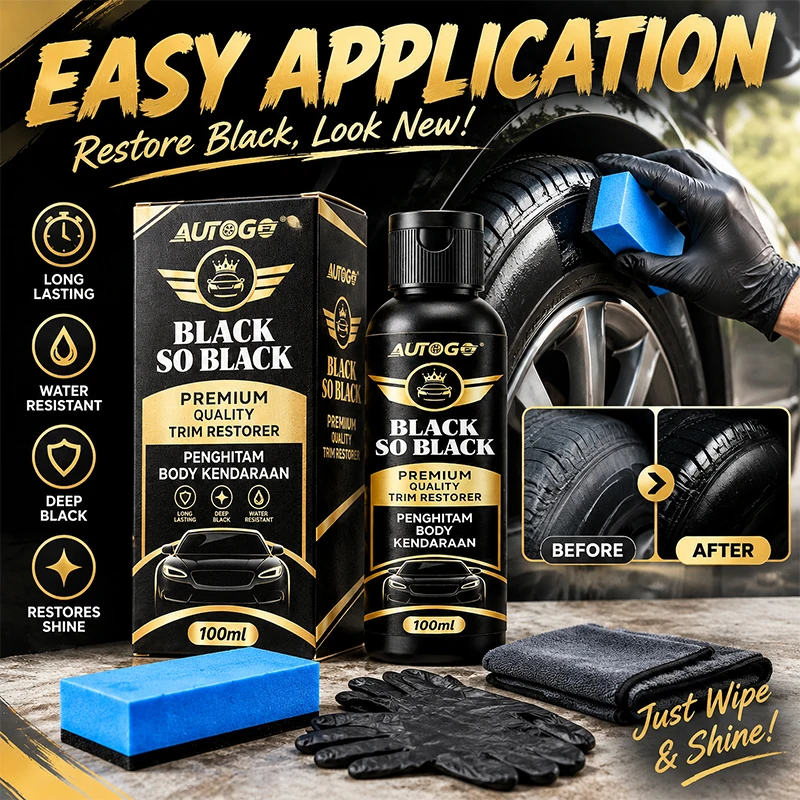 AUTOGO Black Trim Restorer 100ml Permanent Plastic Black Restorer Bumper Tires Mirror Door Trim Grille Restores Faded Plastic
