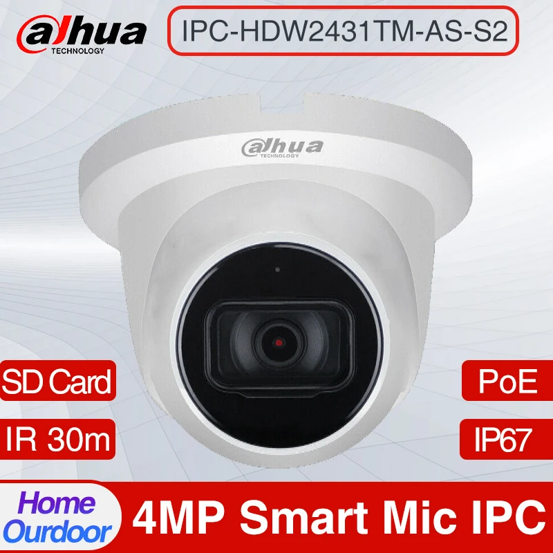 

Dahua Original Multi-Lauguage IPC-HDW2431TM-AS-S2 4MP POE Built in MiC & SD Card Slot H.265+ IP67 IR 30M IVS Starlight IP Camera