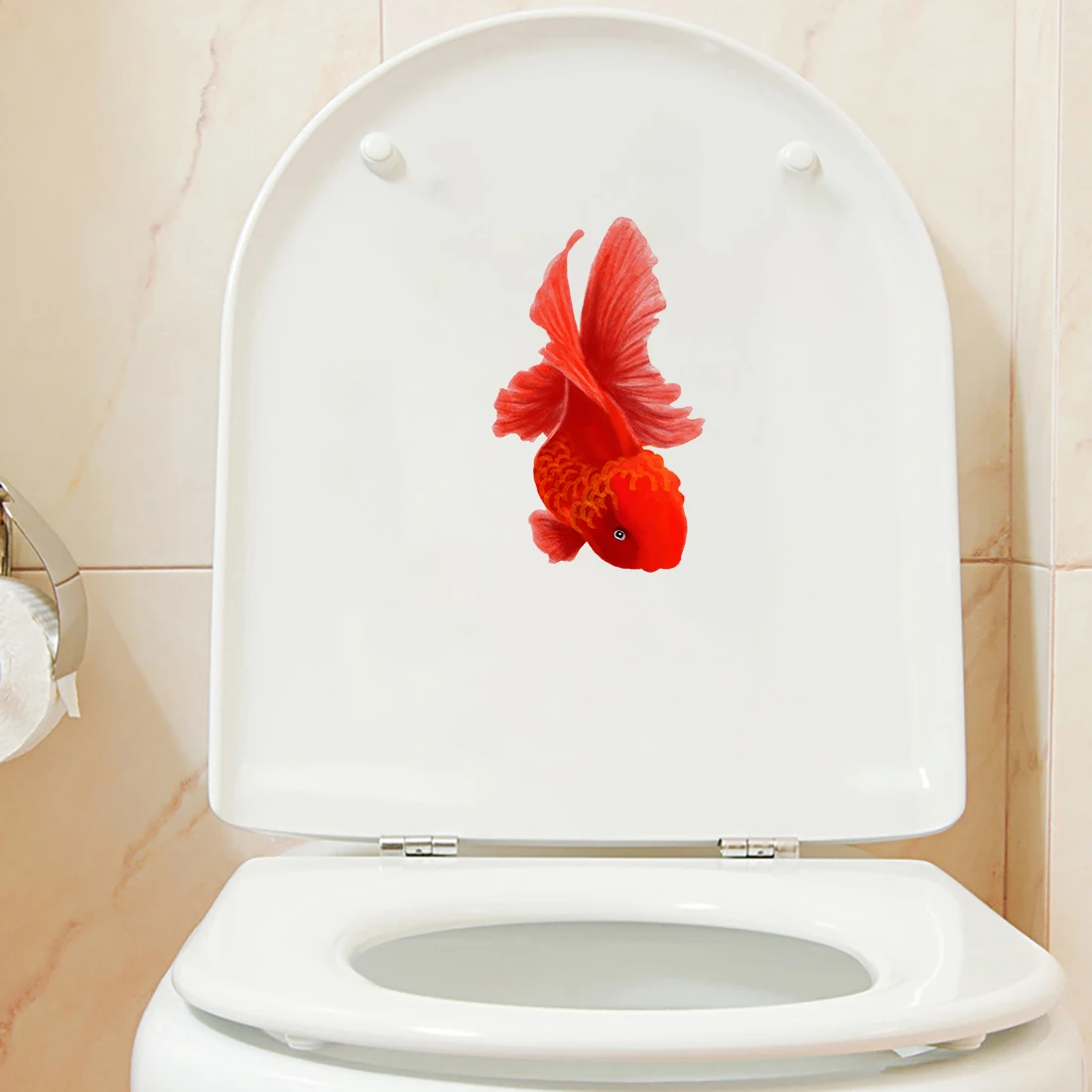 Three Ratels QL29 Hand-painted ink goldfish casual pastoral style art wall sticker waterproof toilet sticker