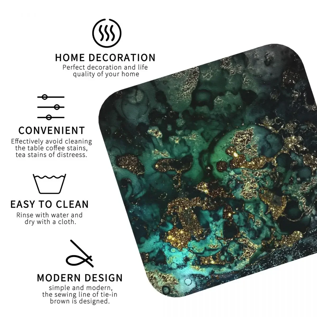 Gold Indigo Faux Malachite Marble Coasters Coffee Mats Leather Placemats Mug Tableware Decoration & Accessories Pads for Home