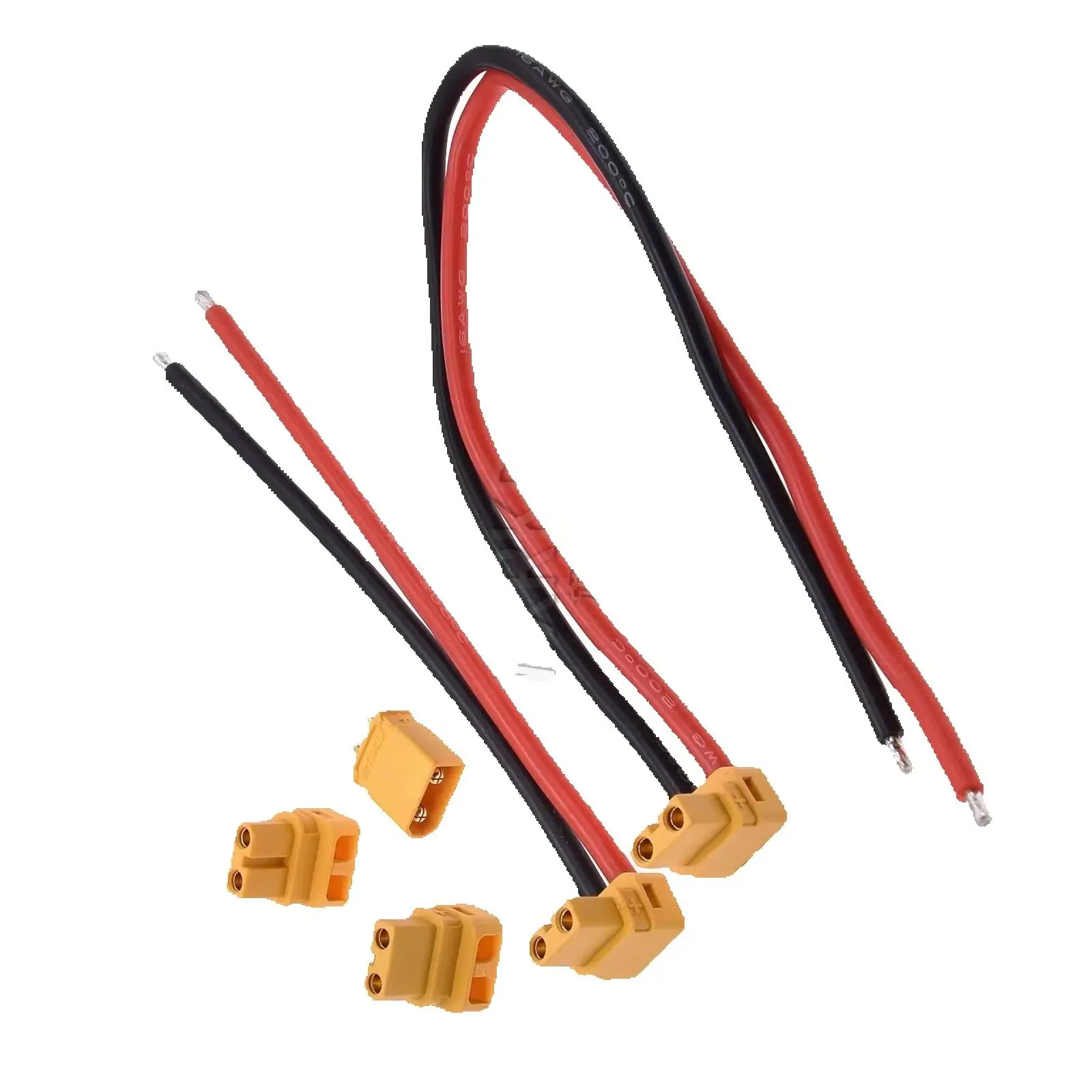 

XT30 Male-Female Plug, XT30ULW-F & XT30U-M Right-Angle 16AWG Silicone Cable Elbow Battery Charging Line for RC Quadcopters