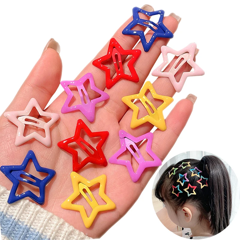 10Pcs/Set Colorful Cute Star BB Hair clips For Girls Star Barrettes Women Simple Metal Snap Clip Headdress Hair Y2K Accessories