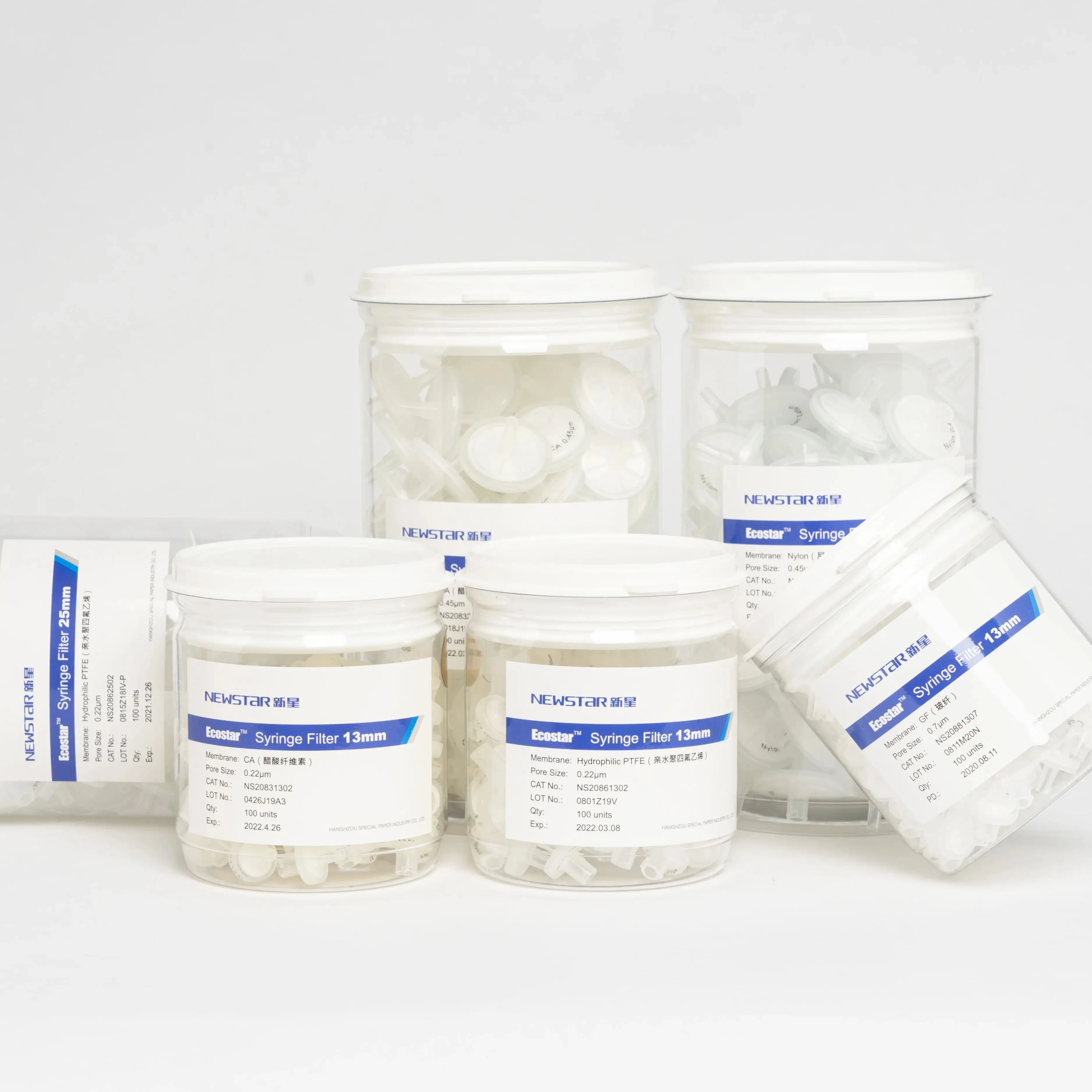 NEWSTAR CA(Cellulose Acetate) Syringe Filters Pore Size 0.22um 0.45um 13mm 25mm 33mm Diameter Aqueous Samples Lab Filtration