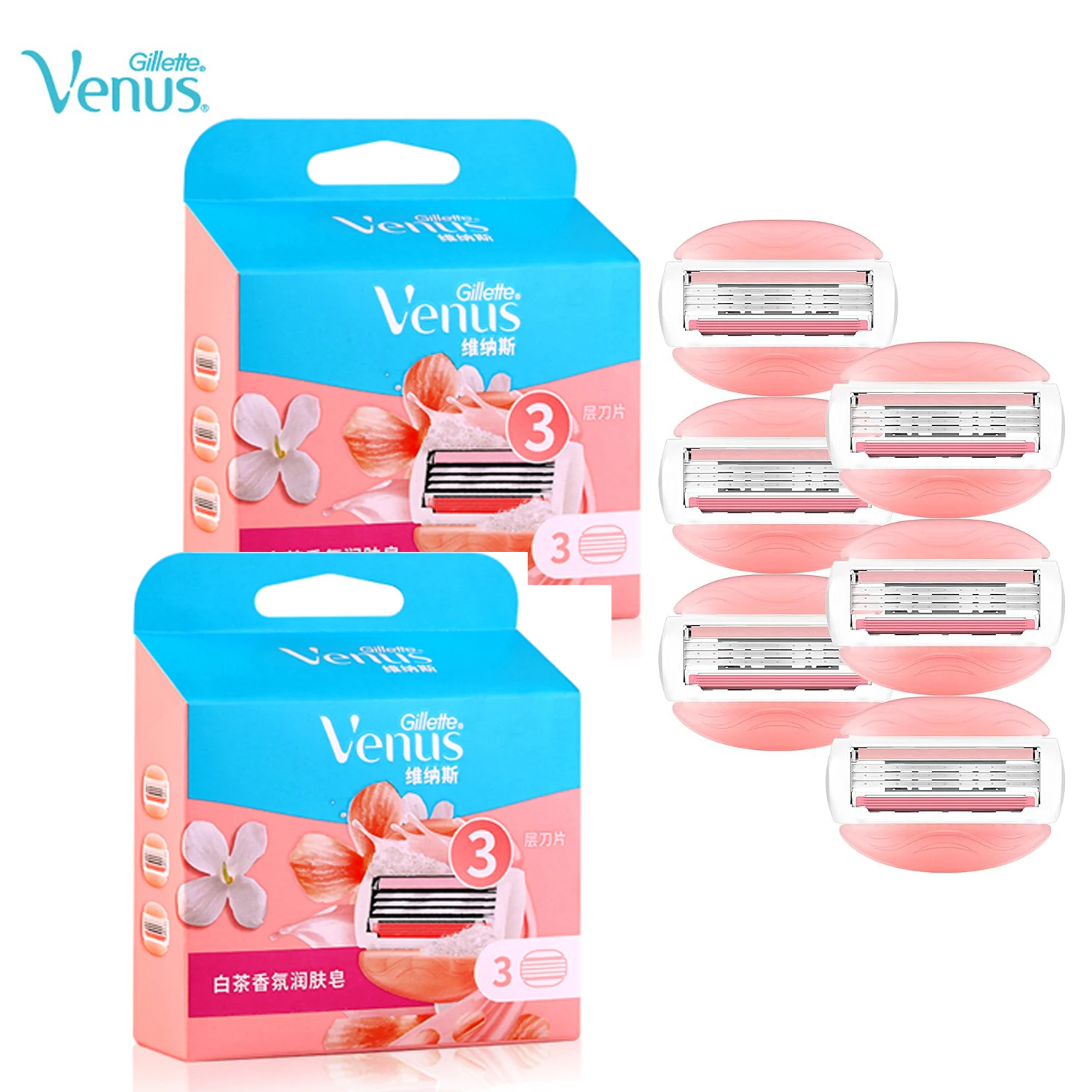 

Gillette Venus ComfortGlide Womens Razor Blade Refills 3 Layers with Soap Bar Smooth Shaving Body Replaceable Razor Blades 6pcs