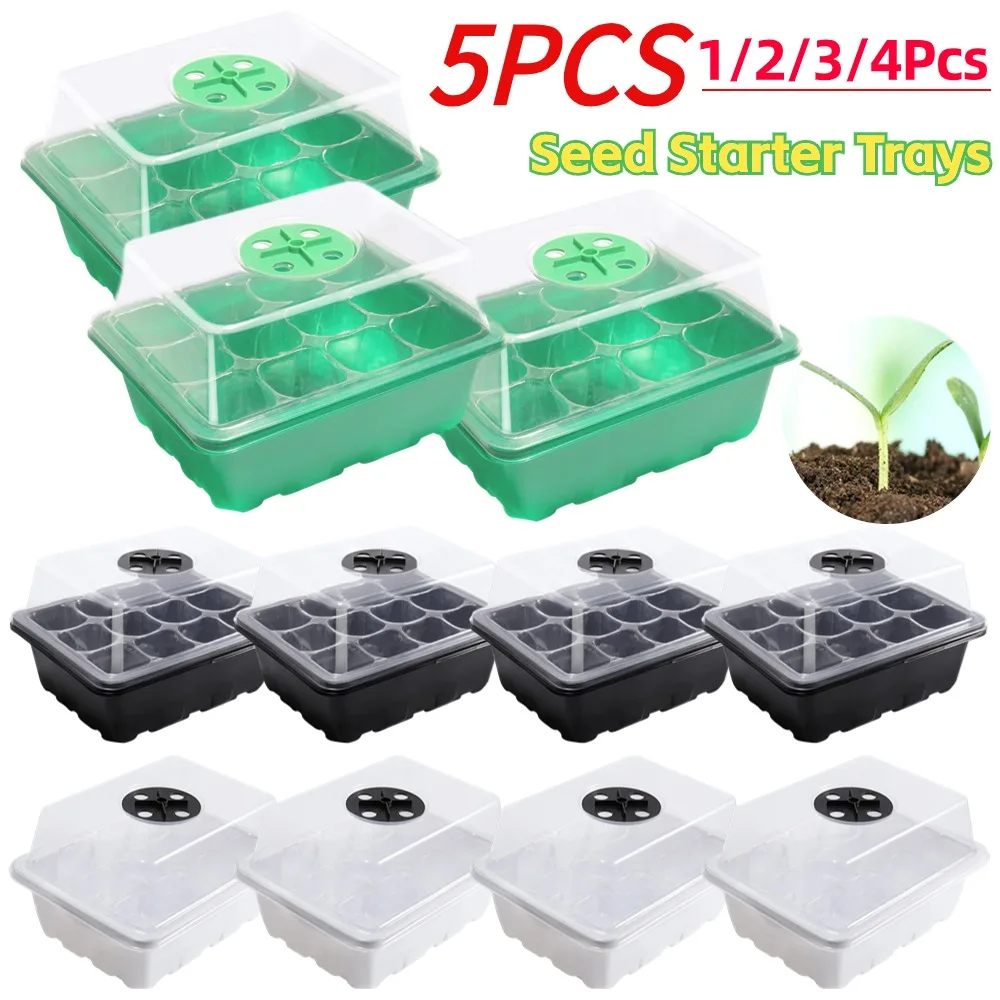 12 Holes Seed Starter Trays Plant Grow Box Seedling Trays Germination Indoor Gardening Germination Starter Case 1/2/3/4/5PCS