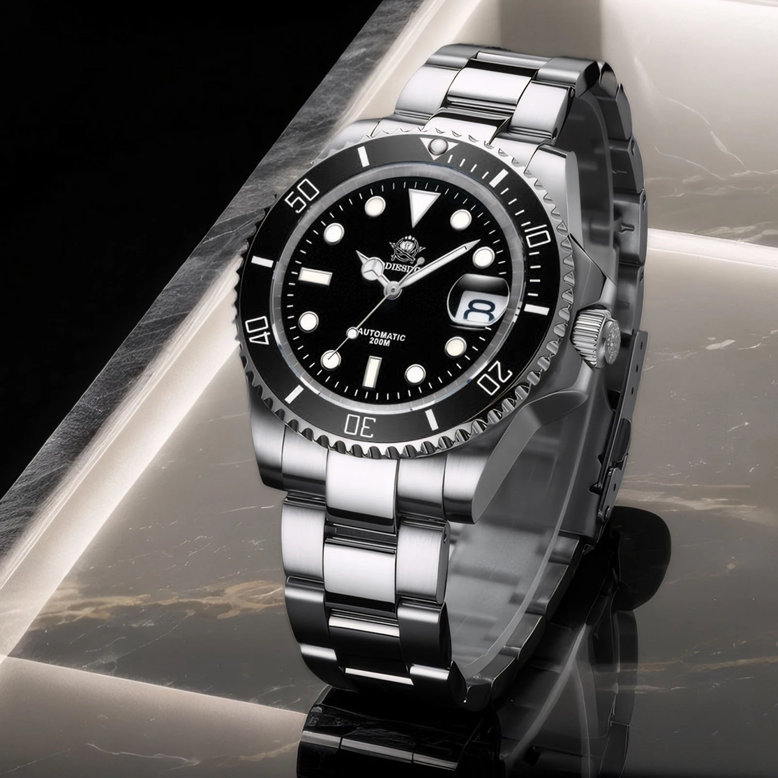 

ADDIESDIVE Luxury Men Stainless Steel Watch Sapphire Automatic Mechanical Watches 200m Waterproof Steel Luminous Dive Wristwatch