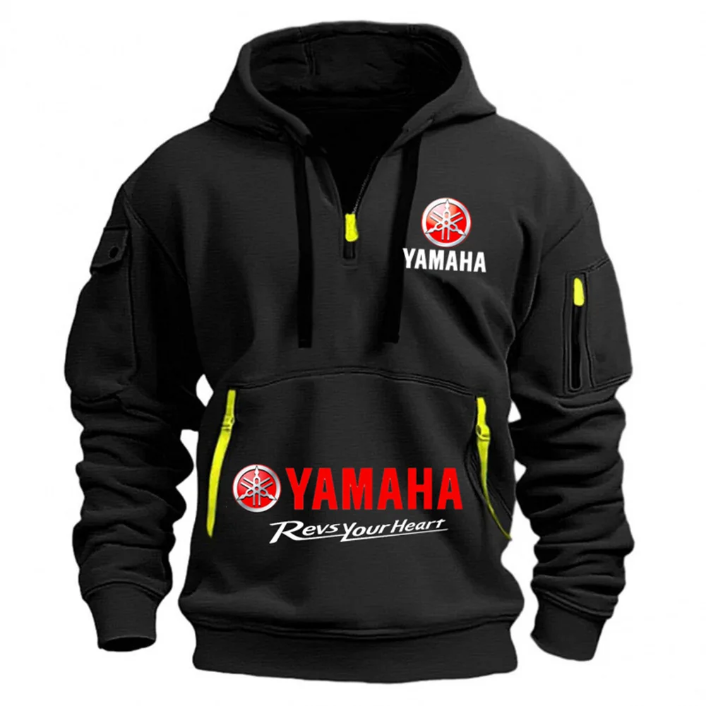 

Yamaha, осенне-зимняя модная мужская спортивная повседневная толстовка для бега, пуловер с капюшоном на молнии и несколькими карманами, мужская куртка с капюшоном
