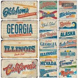 Artisian USA Car Plate Landmark Tin Sign US City State Metal Plaque Wall Decor Garage Bar Pub Club Hotel Cafe Kitchen Home