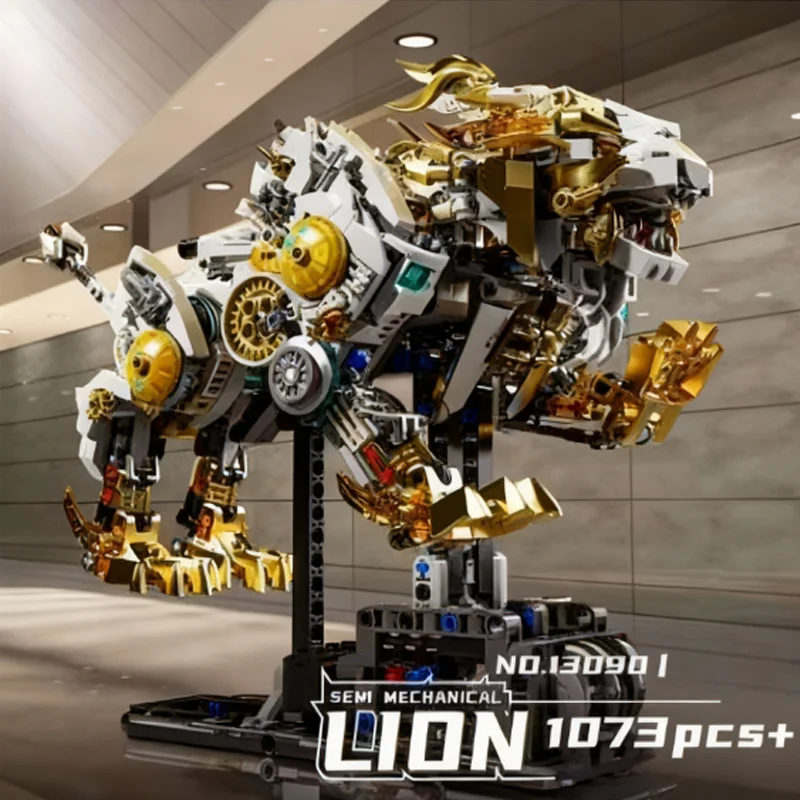 

1073PCS Mechanical Lion Building Block Toy Movable With Lights DIY Creative Ornament Exquisite Adult Christmas Gift