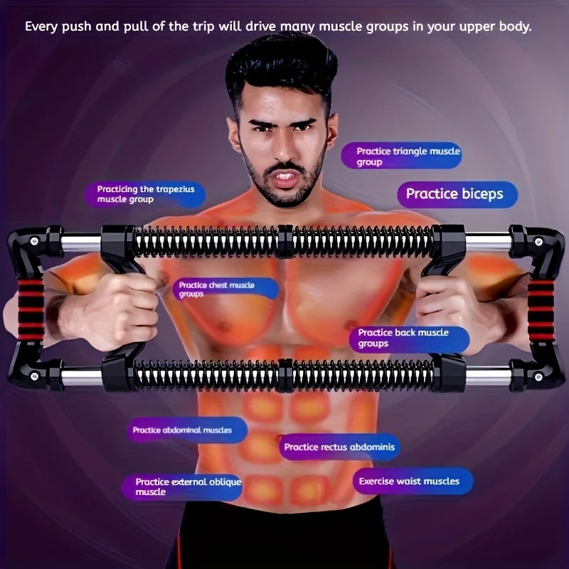Portable Indoor Gym Equipment Steel Body Muscle Exercise Push Bar Chest Expander Set Spring Resistance Training Safety Feature