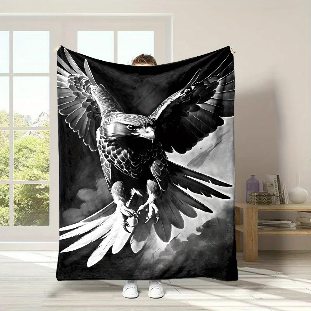 Contemporary Eagle Print Throw Blanket - Reversible, All-Season, Cartoon-Themed Polyester Flannel, Mixed Color, Digital